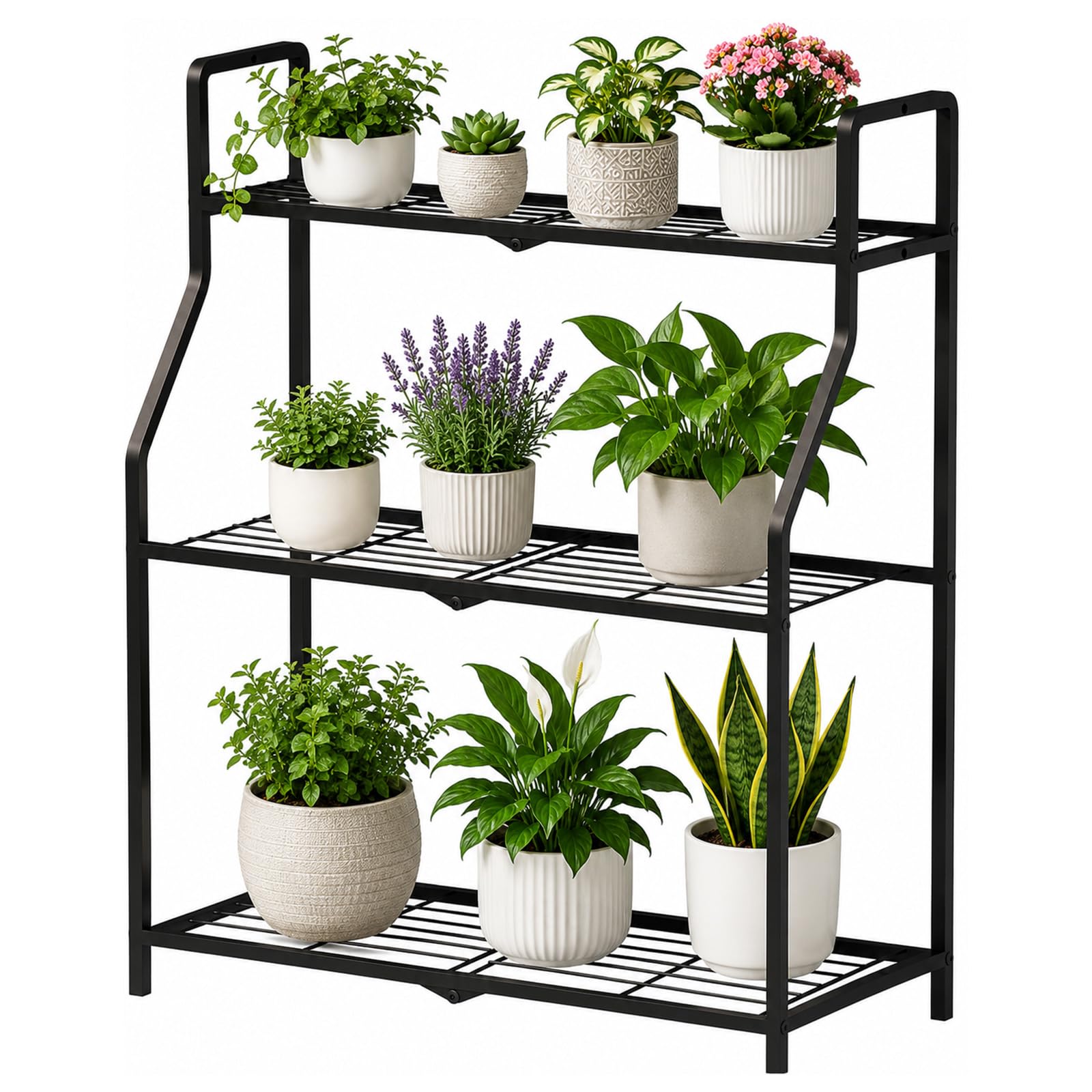 evergoods Plant Stand Indoor Outdoor, Heavy Duty Metal Plant Shelf, Single Tier Flower Pot Stand, Stable Plant Rack for Patio, Balcony, Garden, Living Room (71x27x81.5cm)