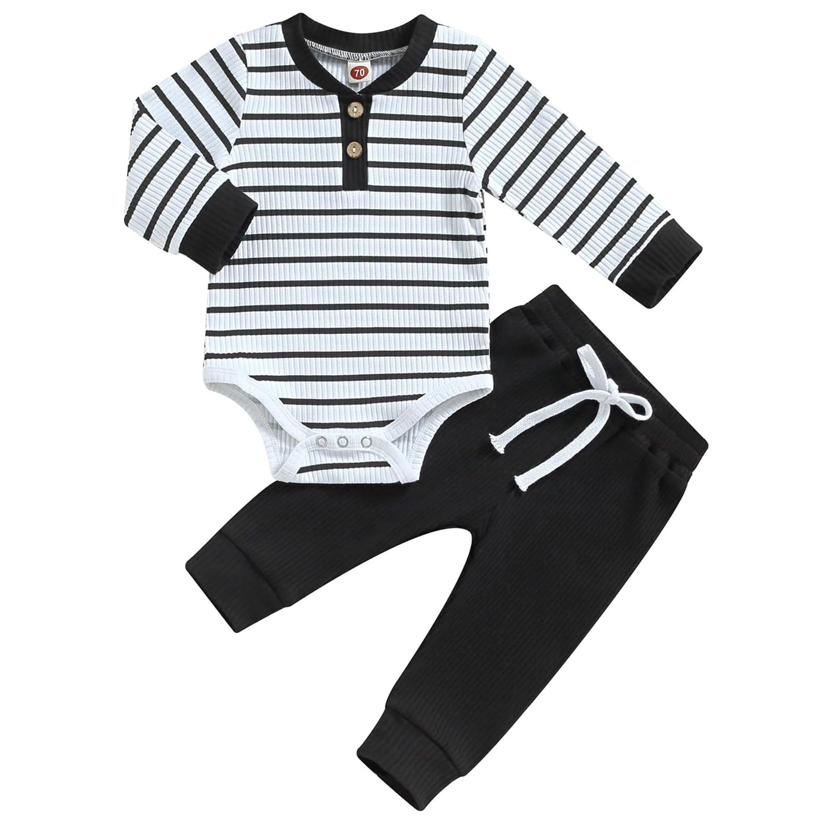 JiAmy Babykleding voor jongens, lange mouwen, gestreept, rompertje broek, outfit, set pasgeborenen, zacht katoen, babykleding van 0-24 maanden, groen, 6-12 Maanden