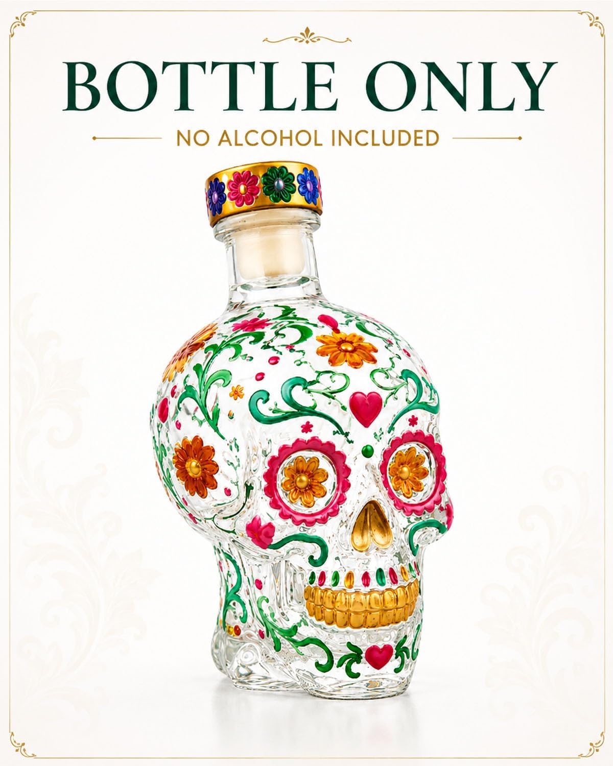 2026 Botella decantadora gótica con diseño de calavera del Día de los Dead, edición limitada, decoración para el hogar, bar, Halloween, fiesta, regalo (14 cm)
