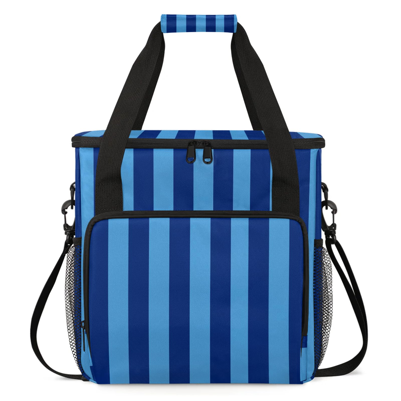Adornori Dark Blue Stripes Travel Coffee Maker Carrying Bag, Large Organizer Storage Tote Bag Insulated Reusable Cooler Grocery Bags