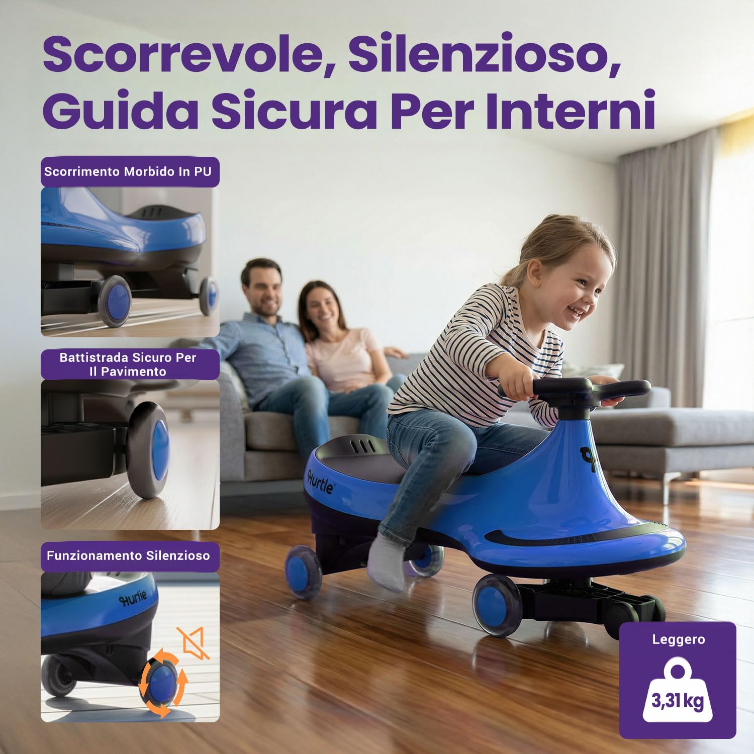 Hurtle Macchina per Bambini Cavalcabile a Movimento Oscillante, senza Pedali né Batterie, Ideale per Primi Passi per Bambini, Giochi per Bambini, Uso Interno ed Esterno, Blu
