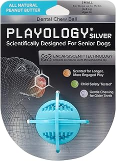 Playology Peanut Butter Scent Dental Chew Ball Dog Toy, Small