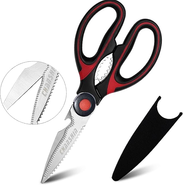Heavy Duty Kitchen Scissors,CHANSHIN Sharp Scissors for Kitchen Shears Scissors with Cover Cooking Scissors Multi-Purpose Kitchen Shears for Chicken, Fish, Poultry, Meat, Vegetable, BBQ, Flower, Nut