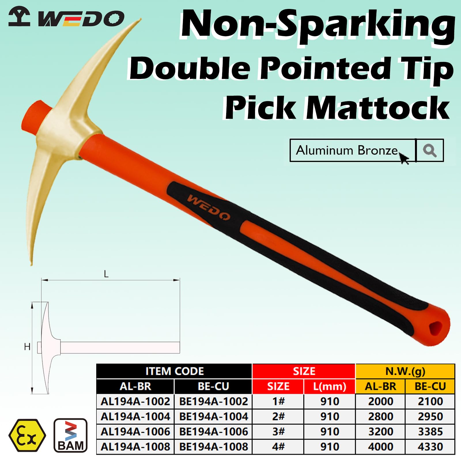 Amazon.com : WEDO Non-Sparking Railroad Pick Axe,Pick Mattock,Adze