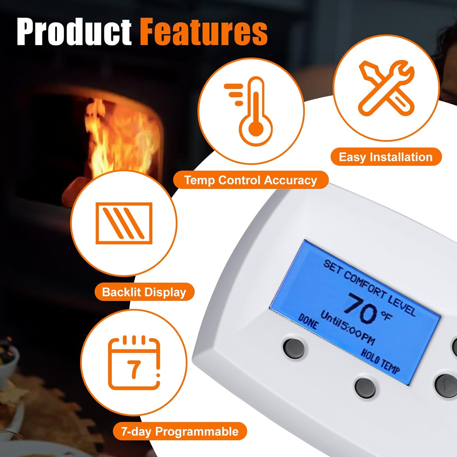 SRV7000-549 Wall Control Thermostat for Quadrafire Mt Vernon AE, Mt Vernon AE Insert, Edge 60, Heatilator PT60 Pointe Pellet Stove & Fireplace, Programmable Control Board Replace 7000-308, SRV7000-451