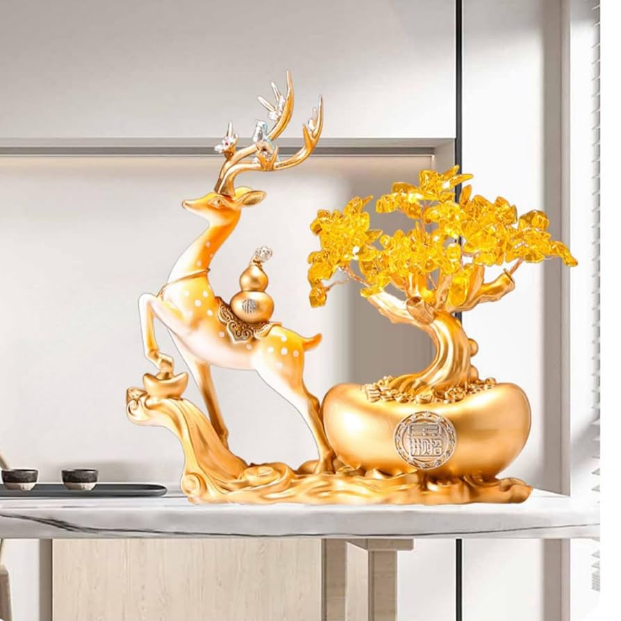 Amazon.co.jp: 鹿の置物 元寶 玄関置物 招財樹 招財 財運 金運