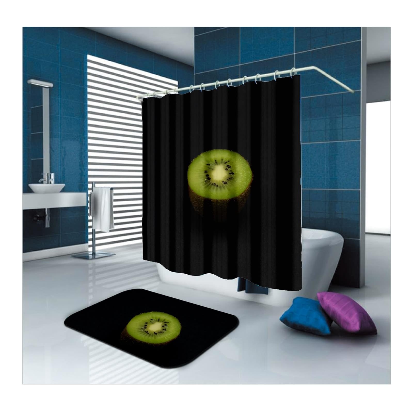 Rideau de douche imperméable lavable 120 x 180 cm en polyester motif fruits
