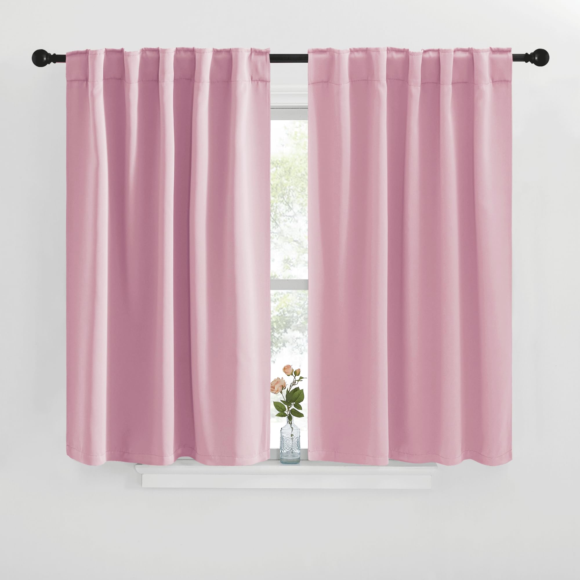 NICETOWN Blackout Curtain Panels for Kitchen - (Rouge Pink Color) 42x30 inch, 2 Panels Set, Room Darkening Blackout Drapes for Window