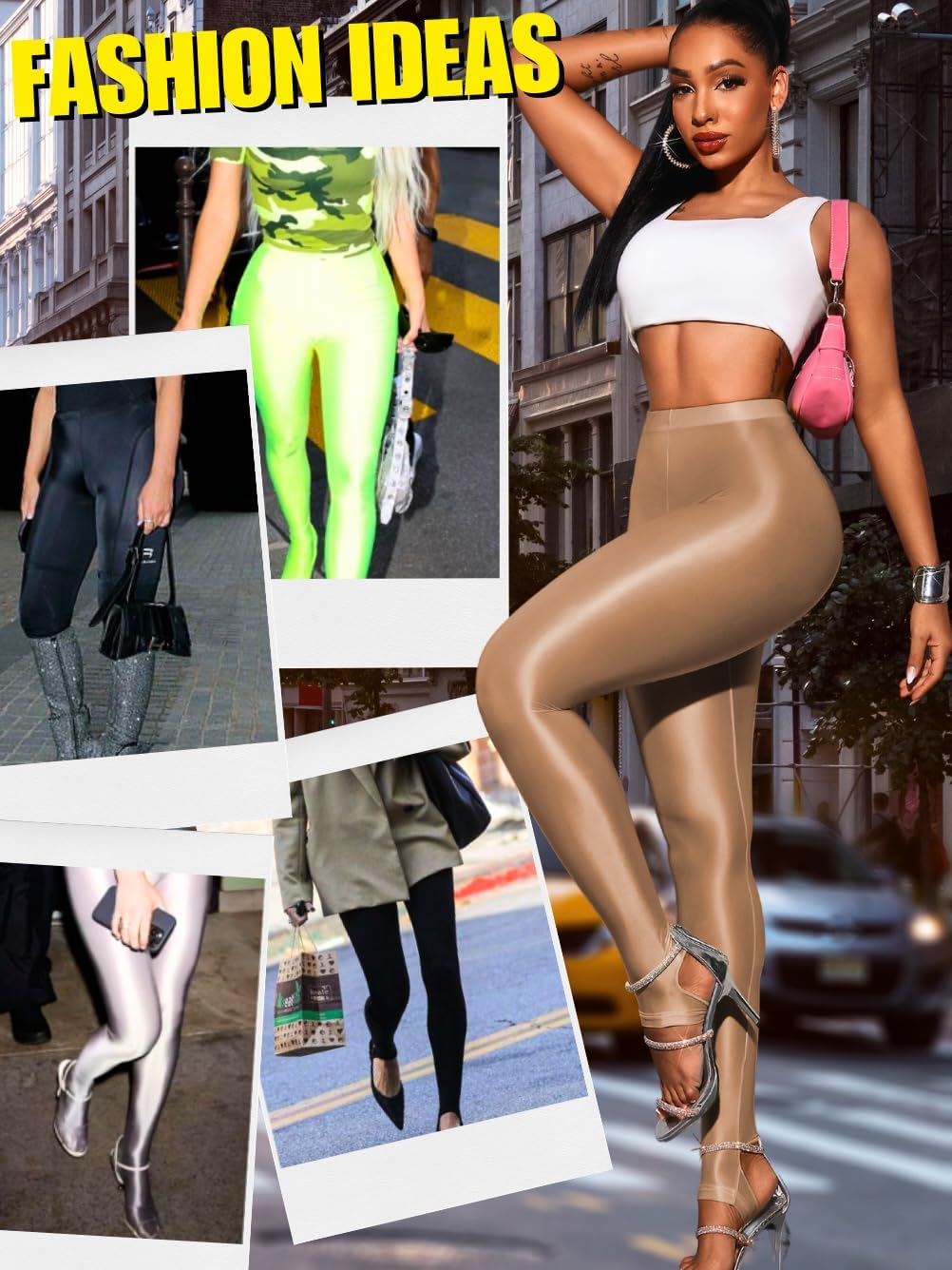Shiny Leggings for Women, Rave Party Outfits, Sexy Sheer Stirrup Pants High Waist Waisted See Through Mesh Tights - Image 5