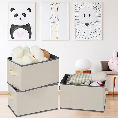 Miniatura 7 de Paquete de 3 contenedores de almacenamiento de tela de 26 litros, canastas plegables de tela grandes para estantes, contenedores de almacenamiento