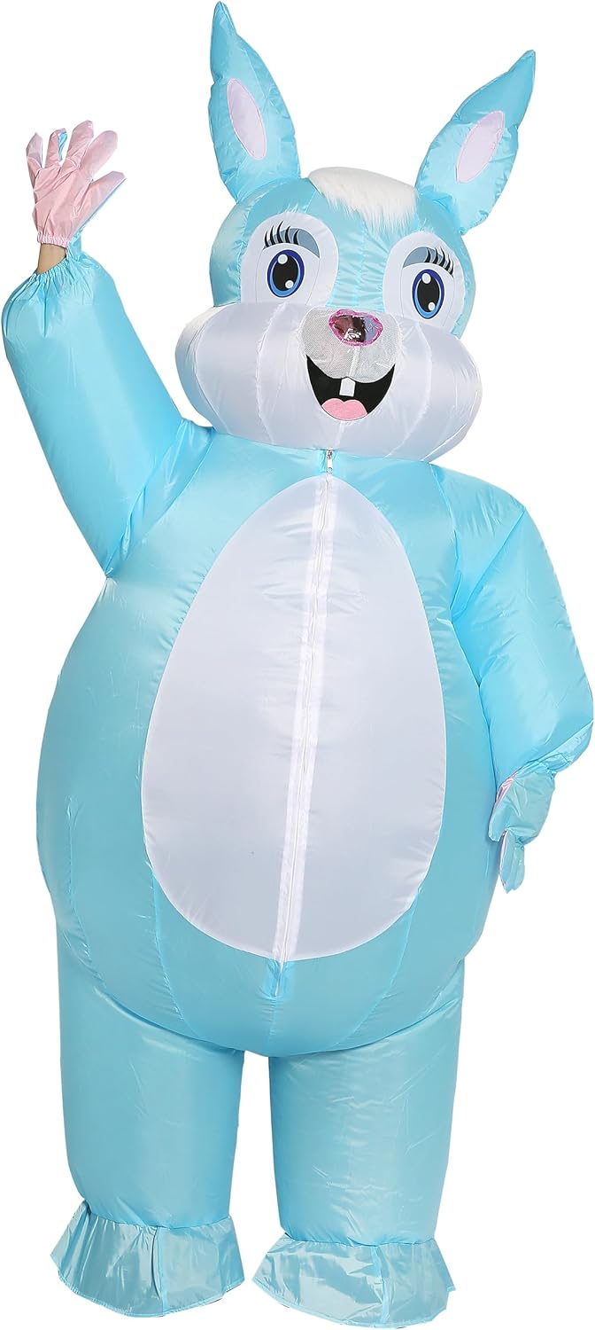 Blow-up Easter Bunny Costume Adult Inflatable Rabbit Costume Barney Full Mascot Halloween Easter (Blue)