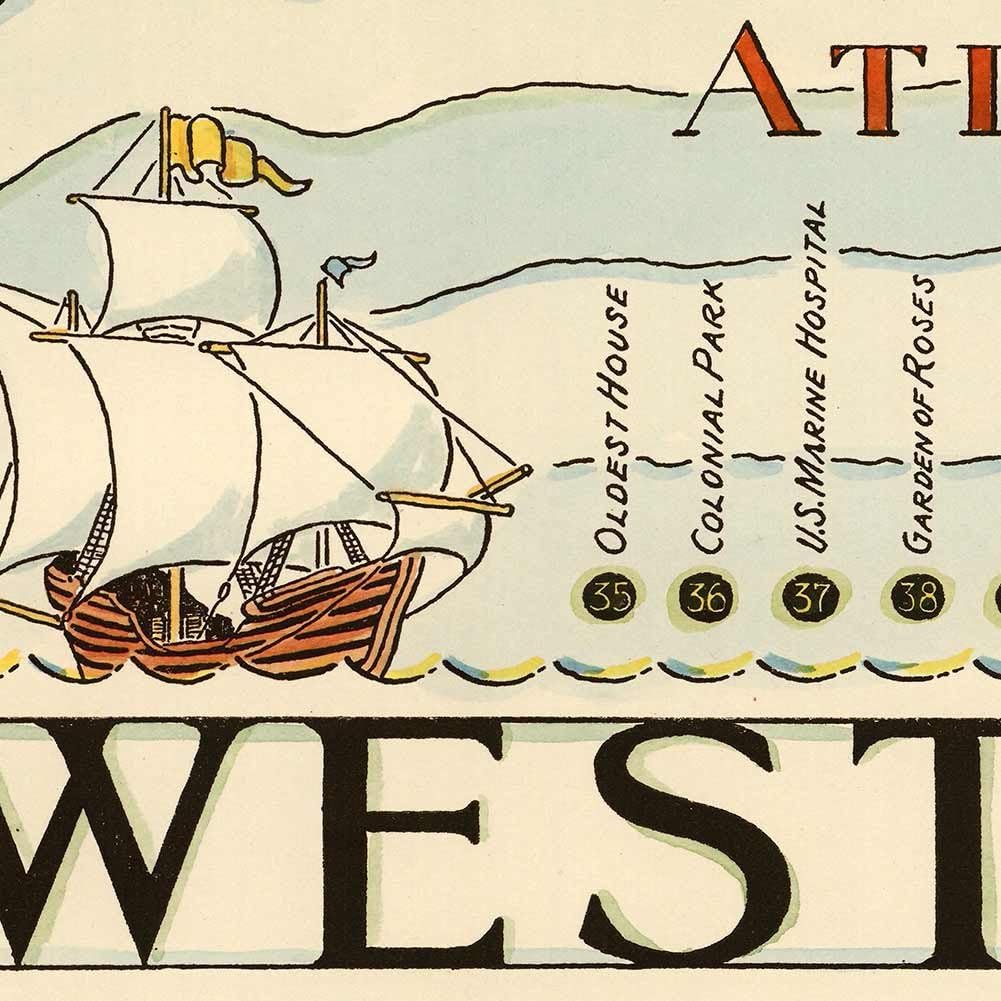 Antiguos Maps Cayo Hueso - Key West Florida Illustrated Pictorial Art Print circa 1940 | Art Print Poster Vintage Wall Decor | 24 x 36 inches (610 x 915 mm)