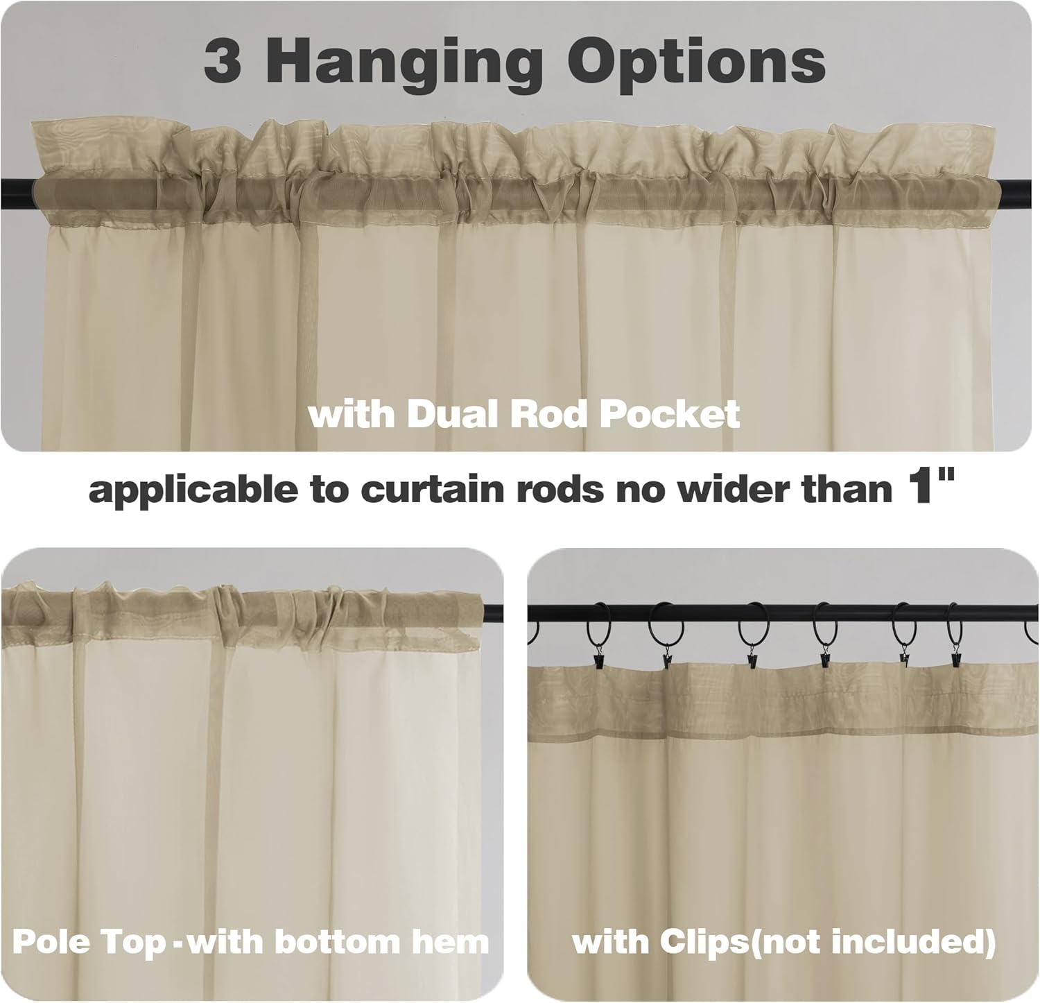 Taupe Sheer Curtains 84 Inches Long 2 Panels Set- Light Filtering Curtains for Bedroom, Soft Airy Voile Rod Pocket Living Room Window Drapes, 42Wx84L Inches, 2 PCS