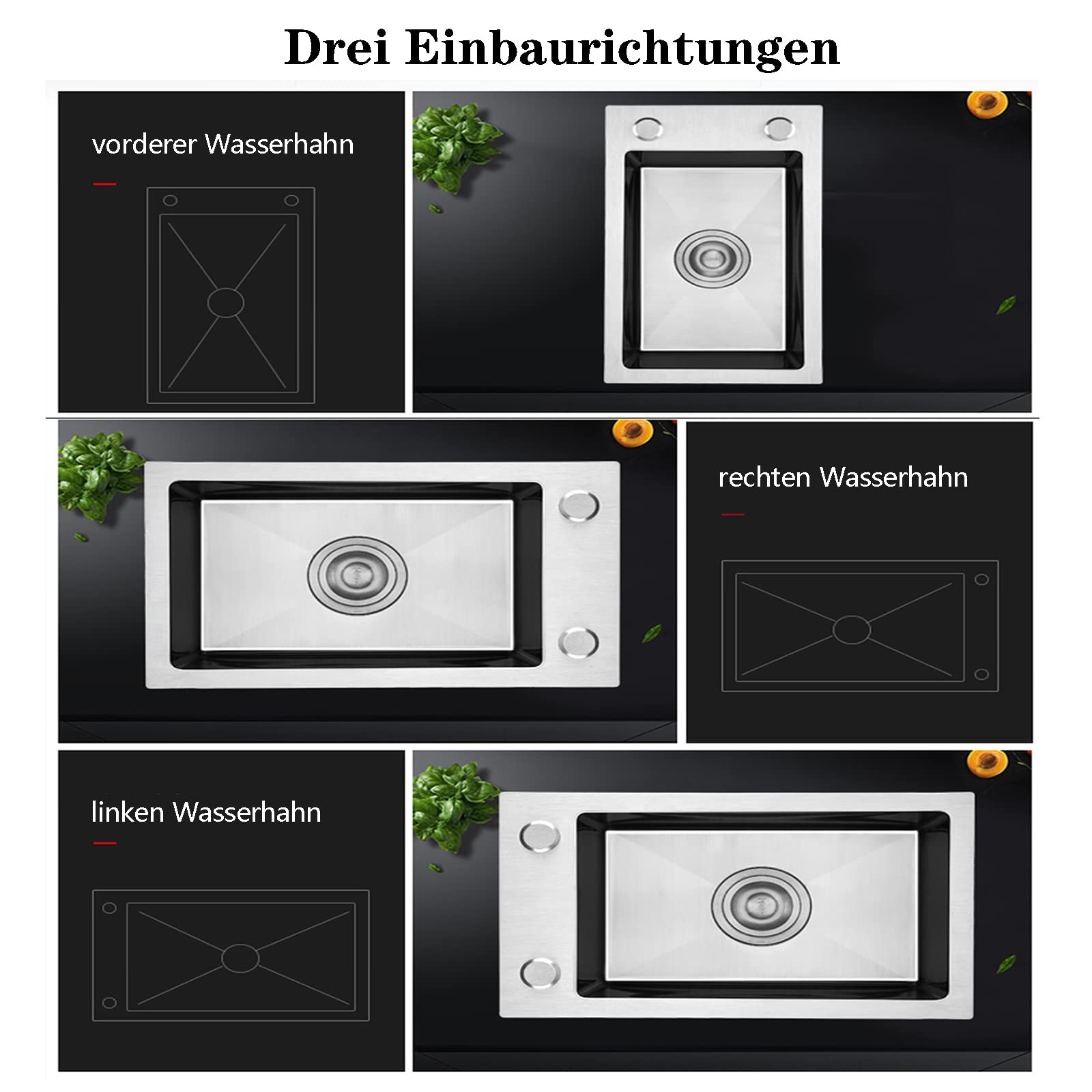 Einbauspüle aus Edelstahl, schmal, für flächenbündige Montage (28 x 46 22 cm)