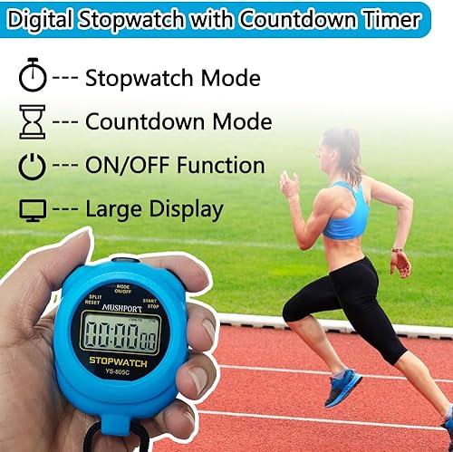 Miniatura 2 de Paquete de 2 cronómetros digitales con temporizador deportivo con cuenta regresiva de encendidoapagado, batería AAA incluida, cronómetro simple de