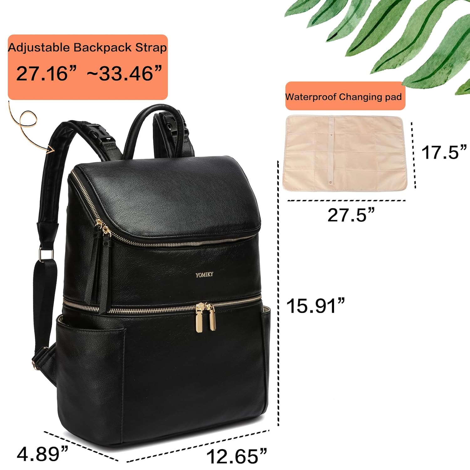 Leather Diaper Bag Backpack for Boy Girl Twins, Toddler Diaper Bag with Multiple Pockets, Cooler Compartment