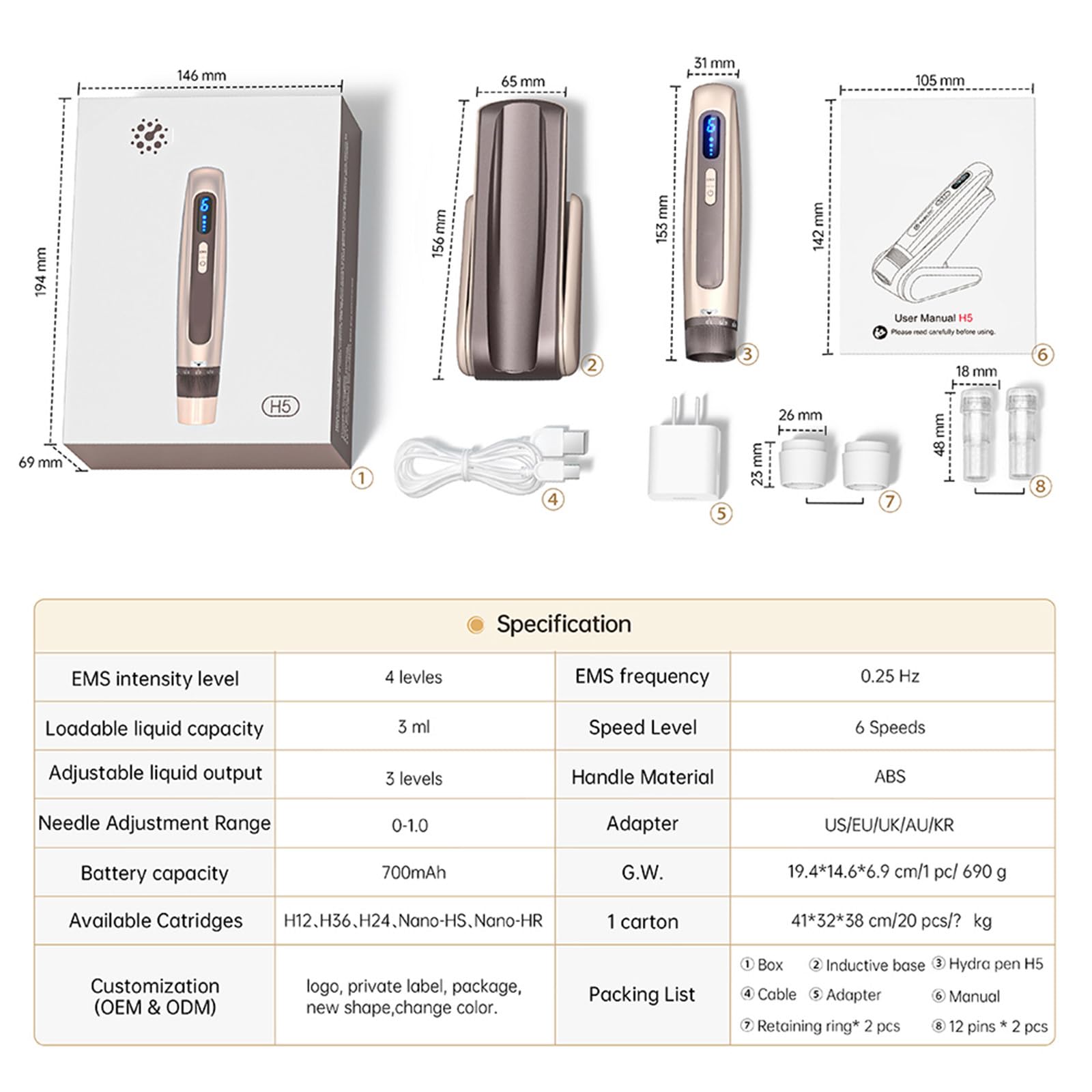 Microneedling-Pen mit 6 Geschwindigkeitsstufen B | EMS-Mikrostrom &automatische Serum-Infusion,30 Ersatzkartuschen,LED-Beauty-Tool für revitalisiertes und verfeinertes Gesicht
