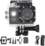 Action Camera, 1080P 12MP Waterproof 30m Underwater Sports Video Camera with LCD Screen, Rechargeable Battery and Mounting Accessories Kit (Black)