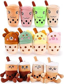 12 Pack 5 Inch Boba Tea Plush Pillow Bubble Tea Plush Cup Shaped Pillows Boba Bubble Tea Keychain Mini Boba Stuffed Animal Small for Wallet Backpack Purse, Bubble Lovers Birthday Party Favors (Cute)