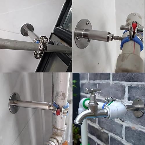 Miniatura 4 de Paquete de 2 soportes de tubo de montaje en pared de acero inoxidable para montaje en techo, abrazadera de soporte de correa de tubo ajustable con