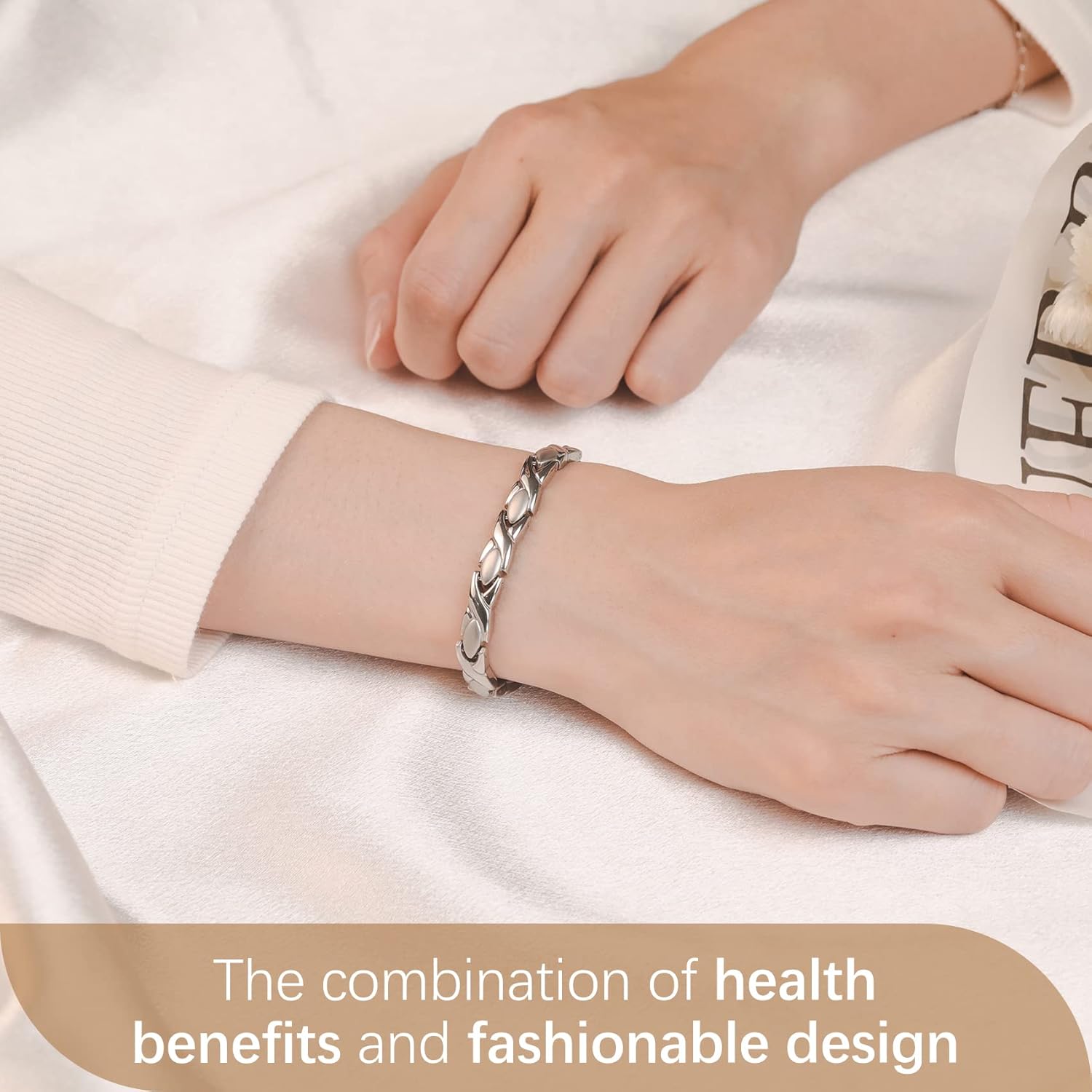 Feraco Magnetic Bracelet for Women Titanium Steel Magnetic Therapy Bracelet with Neodymium Magnets, Unique X Shape Links (Silver) - Image 9
