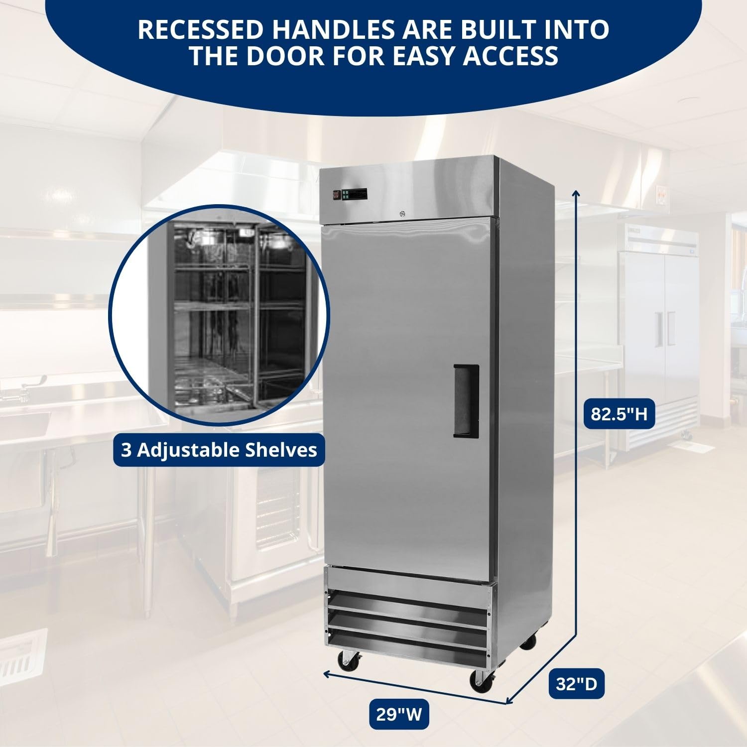 FSE 29-Inch Single Door Commercial Reach-in Refrigerator, 23 Cubic Feet, Stainless Steel, 115 v, (MRRF-1D)