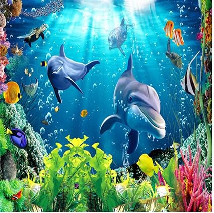 Pbldb Fonds D Ecran Personnalises Sous Marins Du Monde Des Dauphins Et Des Tortues De Mer Papier Peint Photo 3d Tv Fond D Ecran De La Chambre Des Enfants 280x0cm Amazon Fr High Tech