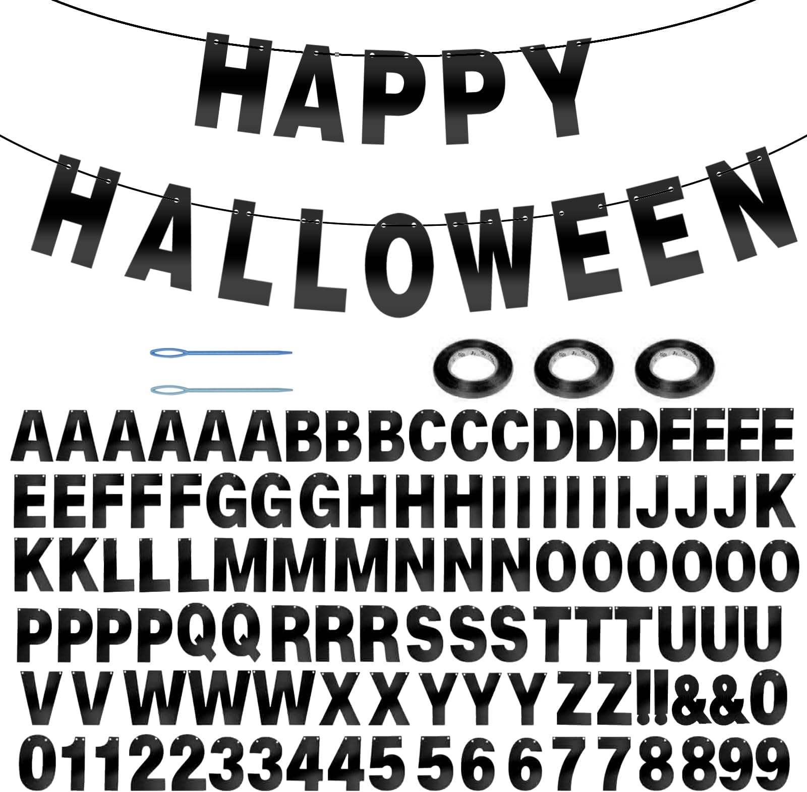 116 Pcs DIY Glitter Customizable Banner Kit Custom Banner Including 111 Letters and Numbers 3 Rope and 2 Threading Device for Personalized Decor for Birthday Banner (Bright Black)