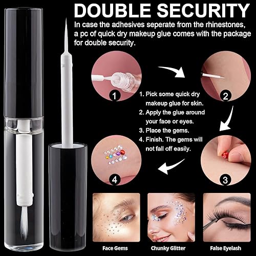 Miniatura 4 de 1300 calcomanías de diamantes de imitación y perlas de 3450.236 in, gemas y perlas de cristal autoadhesivas, cuentas corporales adhesivas con