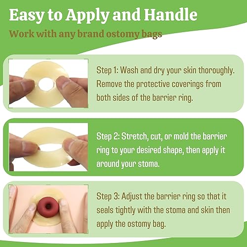 Miniatura 7 de 10 anillos elásticos moldeables de barrera para ostomía, 2 pulgadas de diámetro, 0.157 in de grosor, sin fugas, anillo extensor de sello