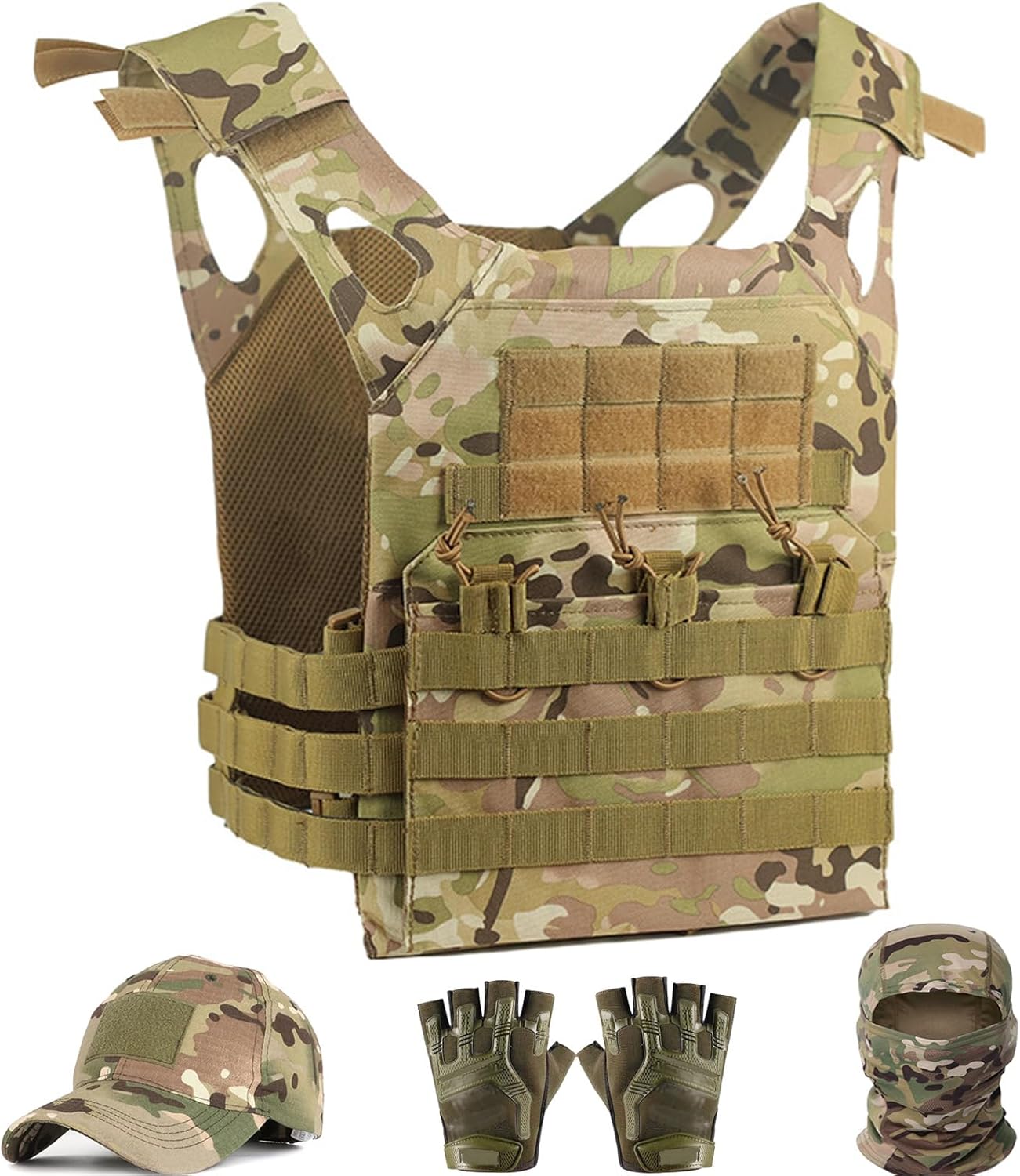 Tactical Vest with Cap & Gloves for Men (MOLLE) - Black