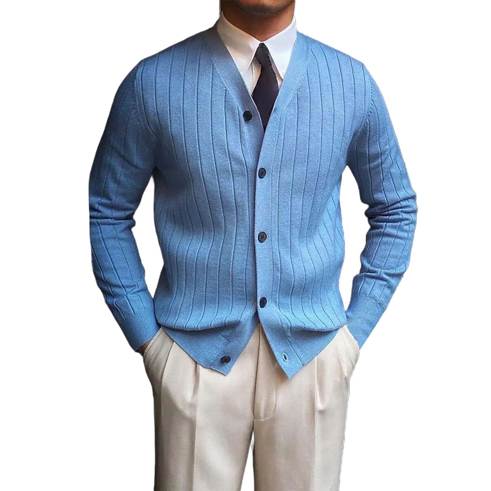 Maglioni da uomo lavorati a maglia con scollo a V maglione cardigan a maniche lunghe button down maglia a costine abbigliamento casual vestibilità regolare