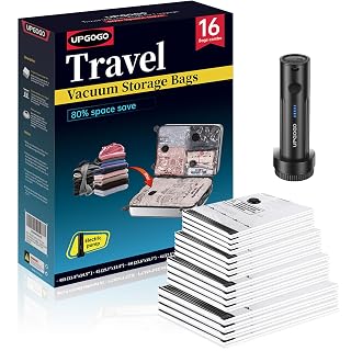 UPGOGO Travel Vacuum Bags for Luggage with Portable Electric Pump,Vacuum Seal Bags for Clothing,Packing Cubes Compression,Cruise Ship and Travel Essentials(Combo 16 Pack) - Amazon product rated Grade A