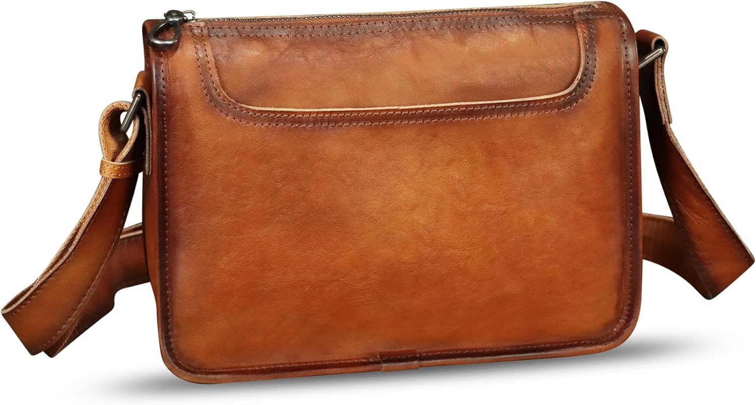 IVTG Genuine Leather Messenger Bag for Men Crossbody Shoulder Bag Casual Sling Daypack Business Daily Sling Purse Satchel