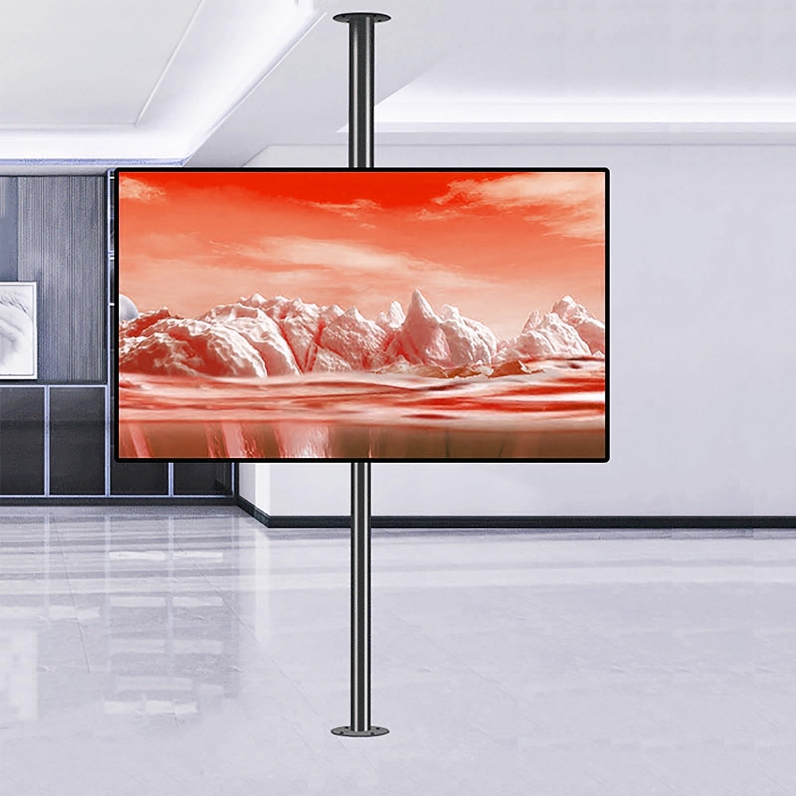 Support de sol télescopique pour écran plat dans un grand salon