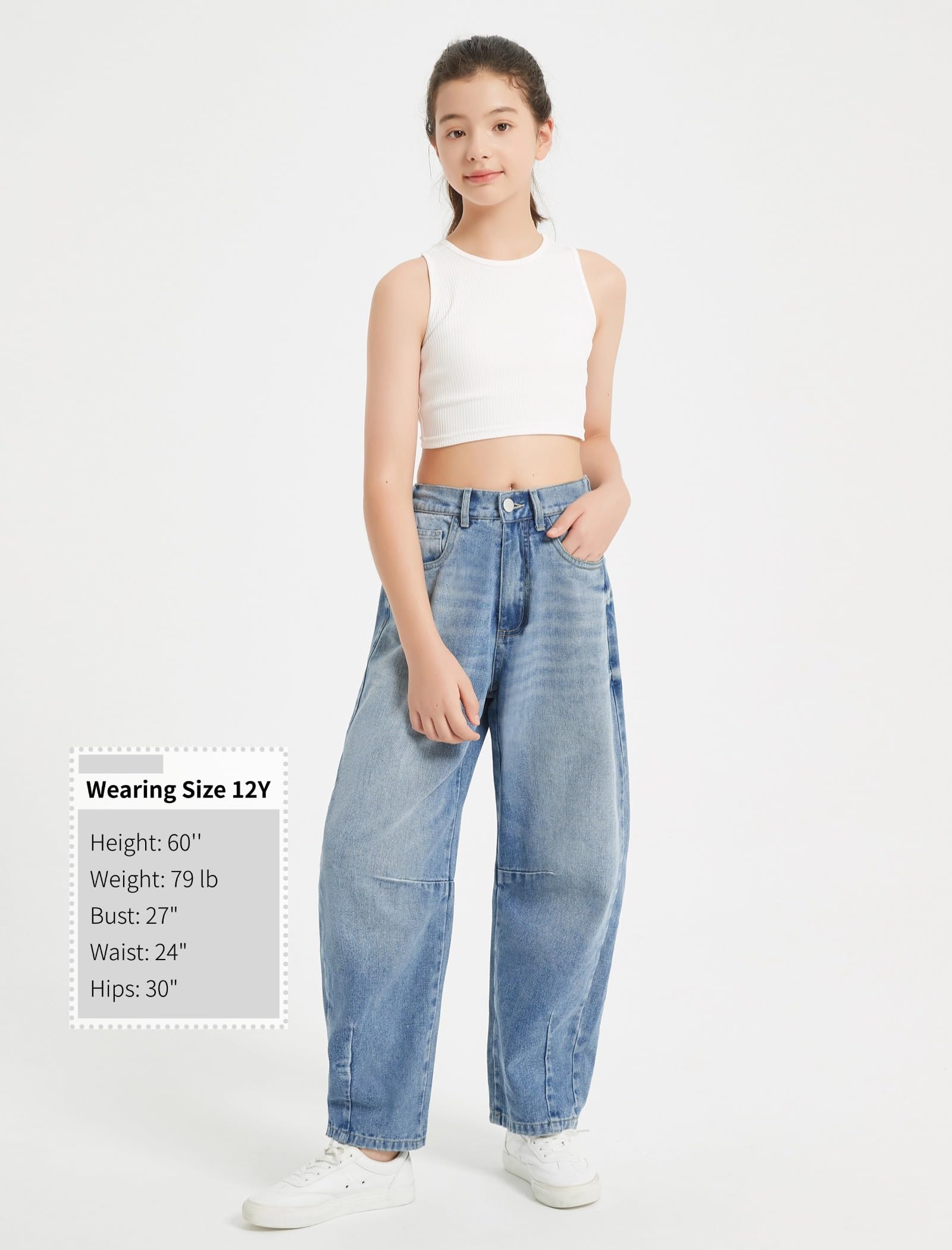 EXARUS Jeans a gamba larga per ragazze Pantaloni larghi in denim a vita media con tasche per bambini 6-14 anni