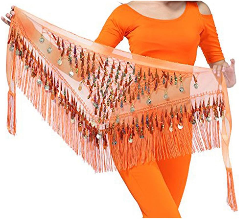 MUNAFIE Belly Dance Hip Scarf with Tassels Sequins, Triangle Coins Wrap Skirt Music Festival Clothing Skirt - Image 7