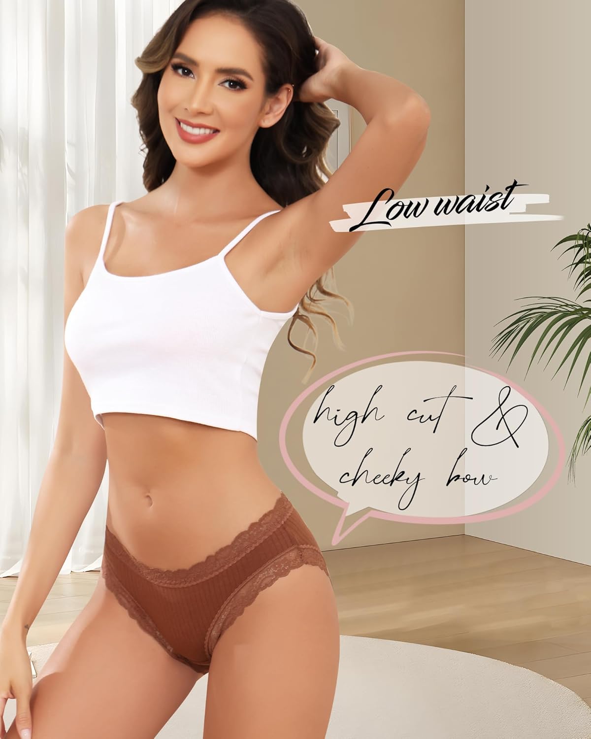 Aijolen Women's Cotton Bikini Underwear Soft Low Waist Panties Cheeky Lace Underpants S-XXL - Image 2