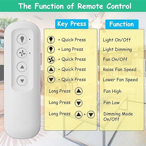 Miniatura 5 de 99770 Control remoto para ventilador de techo (solo a distancia) para Hunter 99770 99392 99813, control remoto universal con 3 velocidades y
