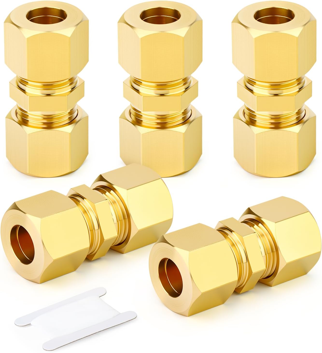 TAISHER 5PCS Brass Compression Tube Pipe Fitting Connector, 12MM Tube OD Straight Adapter