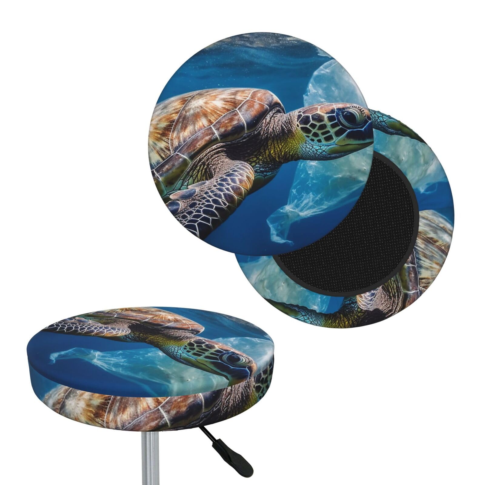 NONHAI Sea Turtle and Plastic Bar Stool Cover Round Elastic Stool Cushion Covers Dustproof Bar Chair Cover Washable Stool Cushion Slipcover Stretch Stool Seat Covers for 12-14 Inch Chair
