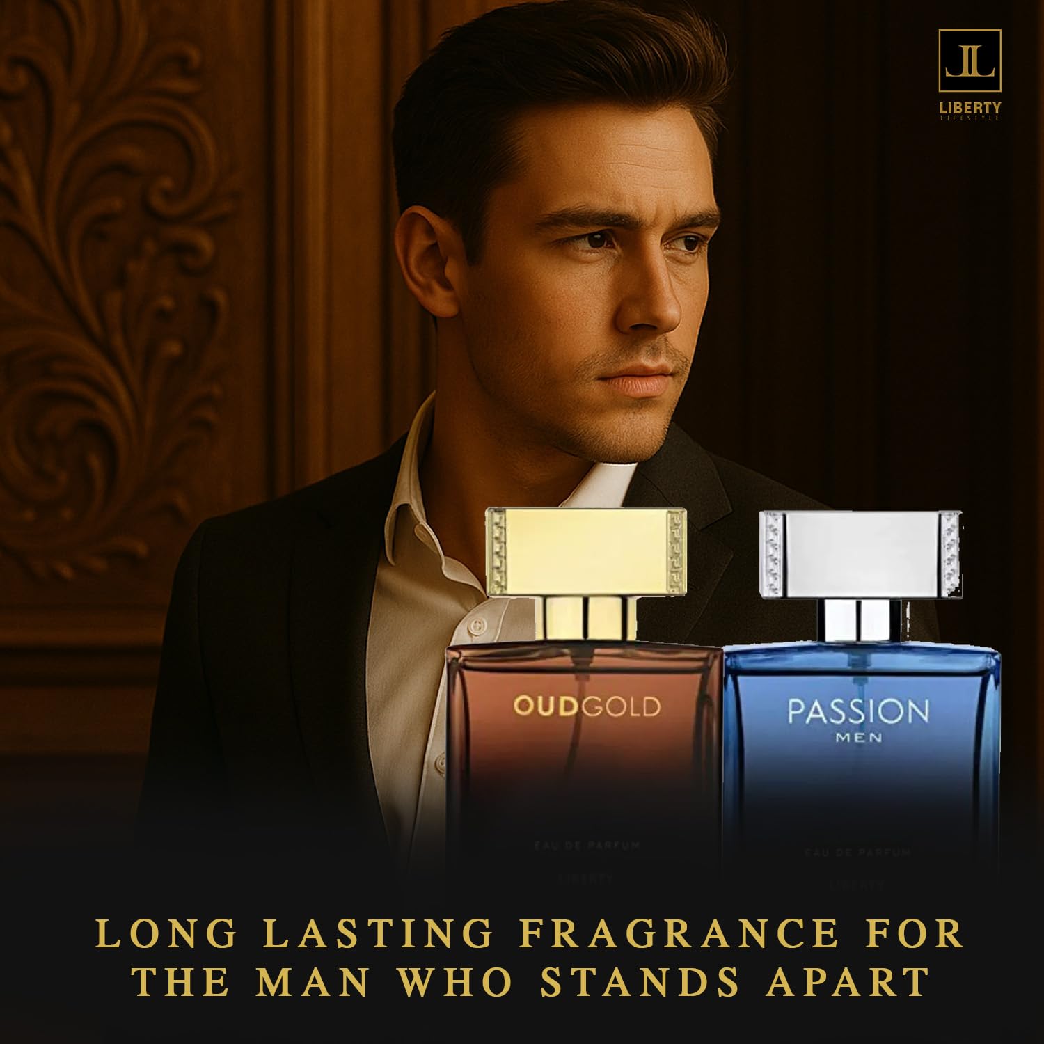Liberty Luxury Perfume for Men Gift Set - Eau De Parfum (EDP) Spray Fragrances, OudGold and Passion Scent (50ml/1.7Oz each), Designed in France, Long Lasting Smell