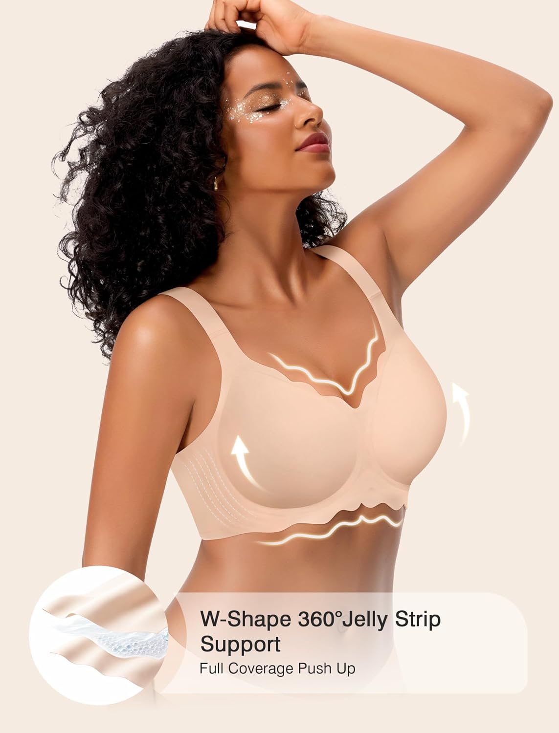 Womens Wireless Jelly Bras No Underwire Support Push Up Removable Straps (U/Cross/Halter) Everyday Sports Bra - Image 2