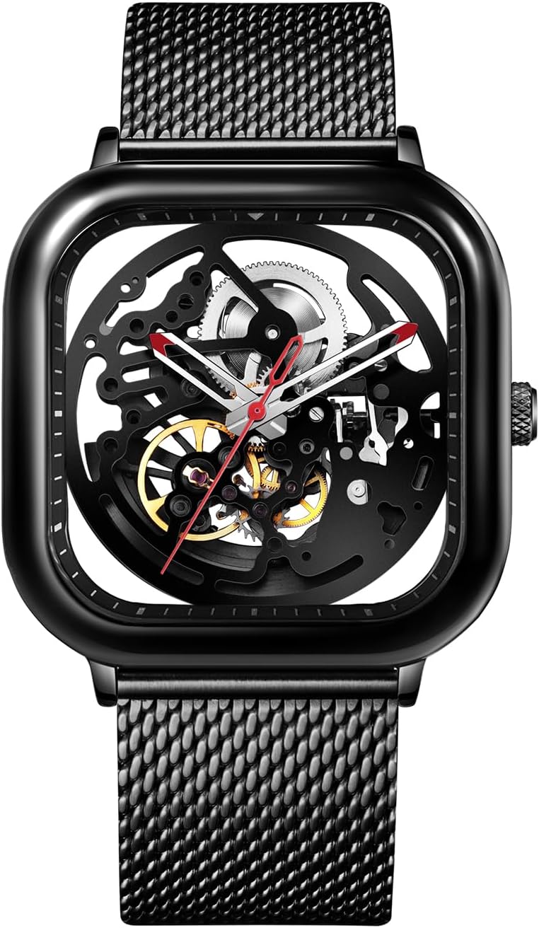 Automatic Mechanical Watch - C Series Fully Skeletonized Wristwatch for Men and Women Skeleton Style Stainless Steel Sapphire Glass with Milanese Straps