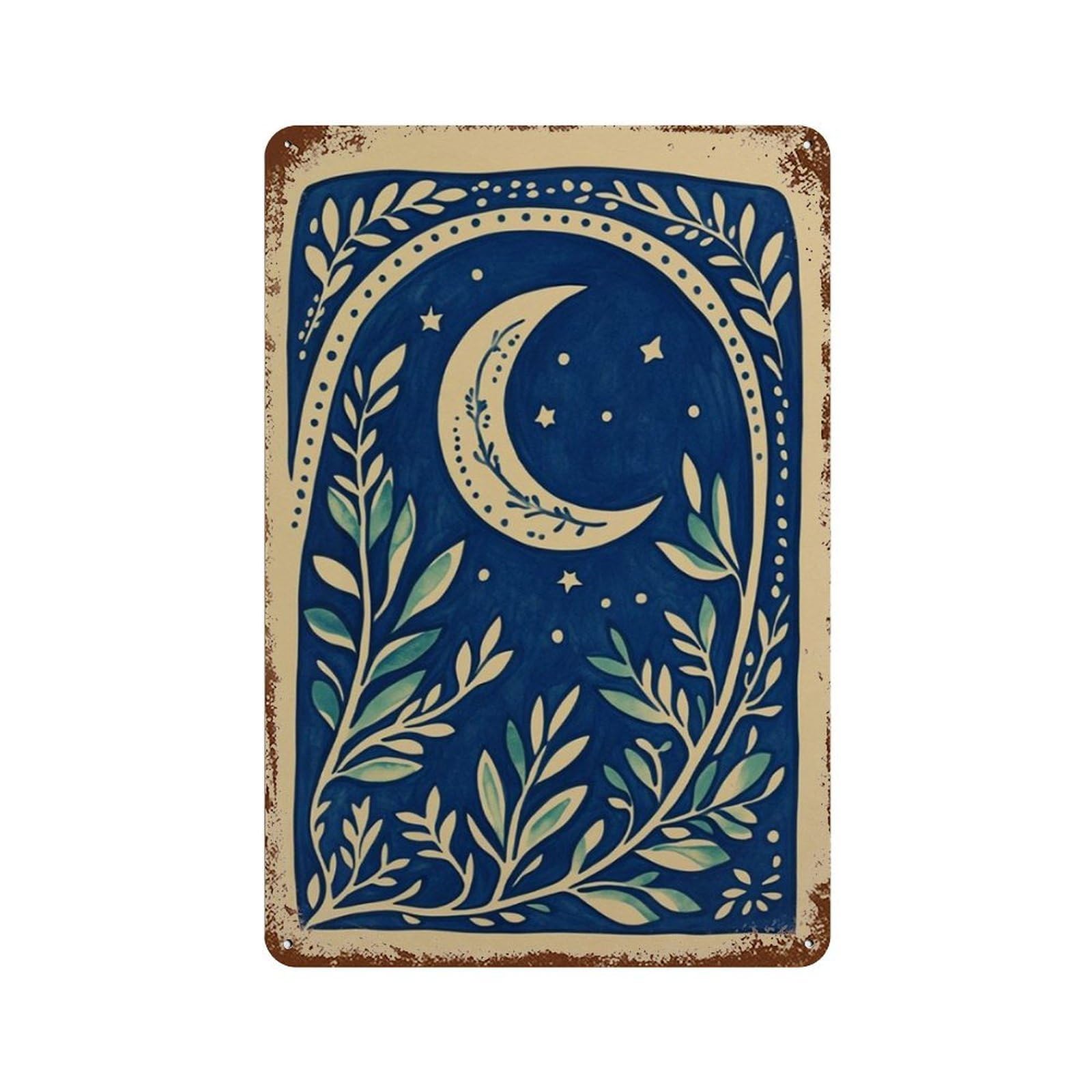 xiaoxiaoshen Crescent Moon Celestial Night Sky Botanical Circle Design Boho Mystic Minimal St Wall Decor Art Metal Tin Poster Modern Home Decor Art Home Bar Shop Decorations Vintage Sign 30x20cm