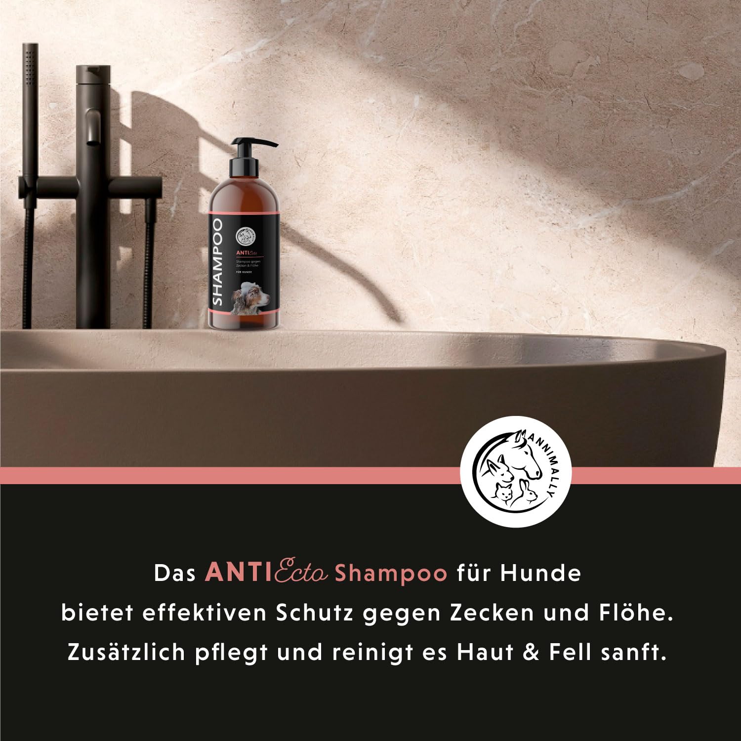 Annimally Anti Zecken und Flohshampoo Hund - Shampoo gegen Zecken, Flöhe & Milben für Hunde - Hundeshampoo mit Neem-Extrakt (500ml)