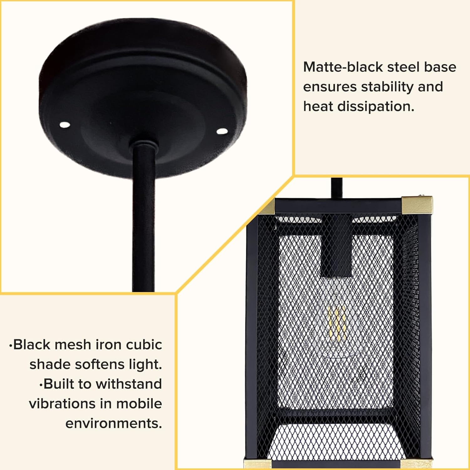 RV Interior 12v LED Pendant Light with Replace Bulb for Trailer Motorhome Kitchen Island Decor Hanging Ceiling Light Fixture 3500K Soft White Lighting 17.6inch, Matte Black Finish, No Switch