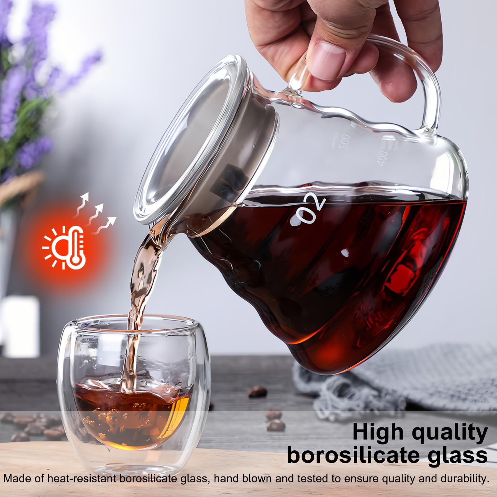 600 ml Teiera in Vetro, Caraffa da Caffè in Vetro con Coperchio, Trasparente Teiera Trasparente, Caraffa Acqua per Caffè e Tè