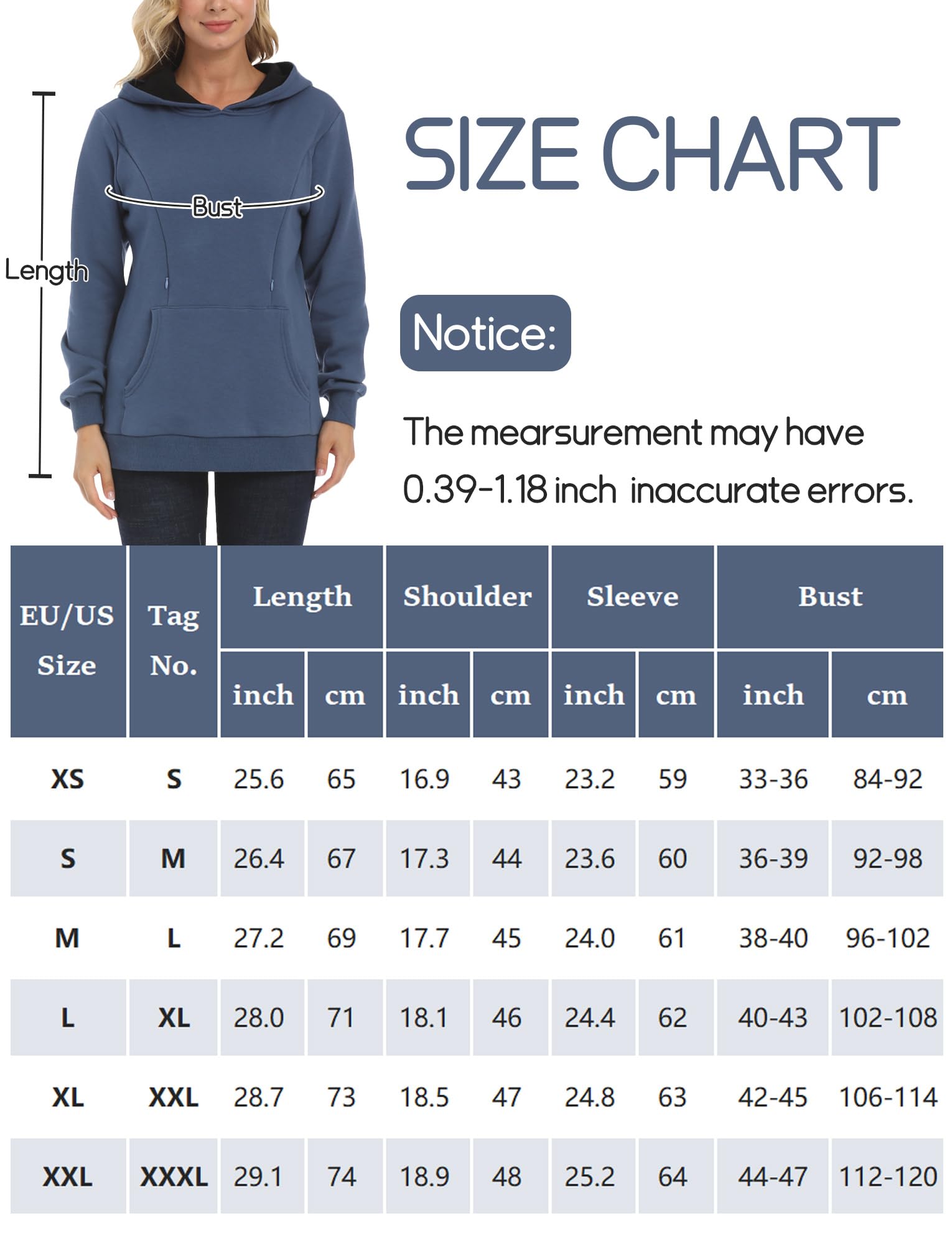 FEOYA Sudadera con capucha para embarazadas, manga larga, camiseta de lactancia, cómoda cremallera, algodón, camiseta de lactancia, manga larga, tallas XS-XXL