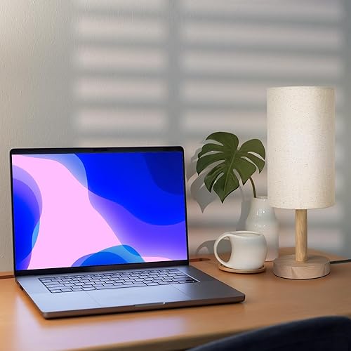 Miniatura 2 de Lámpara de mesa pequeña para dormitorio, lámpara de mesita de noche, pantalla de lino, base de madera, pequeña lámpara de noche para mesitas de